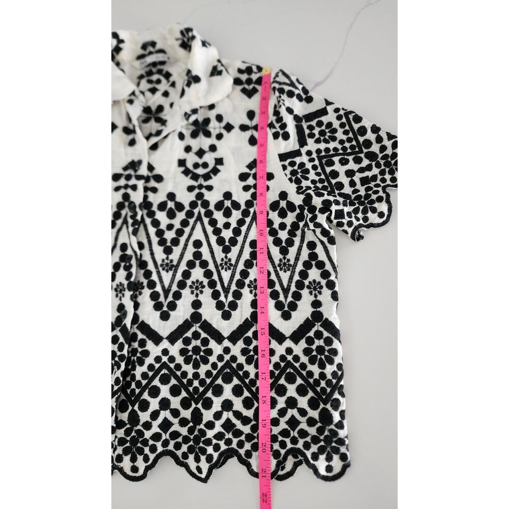 ZARA Scallop Hem Button Up Shirt & Short Set Contrast Embroidery Size Medium - Picture 12 of 15